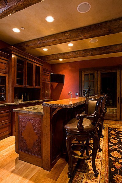 Every drawer and cabinet face designed with custom cowboy interior designs that are deeply hand carved, with greatest care, on the leather. Each piece has the eye appeal and a sense of living flow.  All original cowboy art designs by Keith Valley